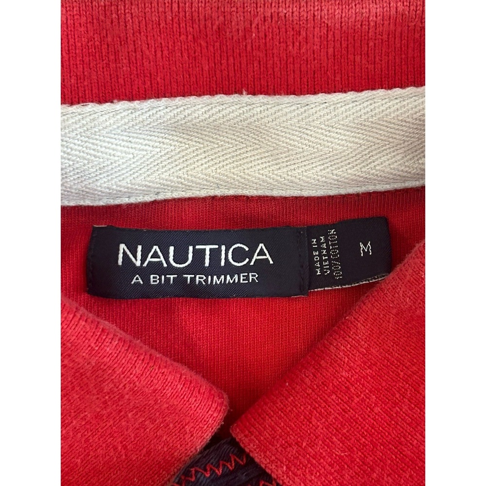 Men's Vintage Nautica England Polo Shirt SZ M Red & Navy Colorblock Sailing Gear - Picture 5 of 5